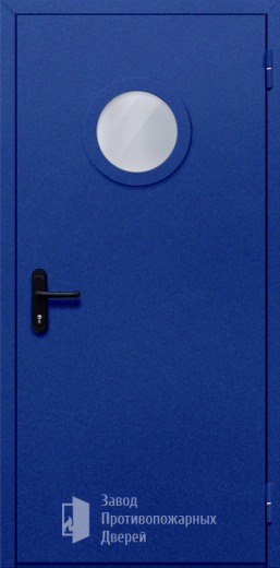 Фото двери «Однопольная с круглым стеклом (синяя)» в Реутове