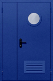 Фото двери «Полуторная с круглым стеклом и решеткой (синяя)» в Реутове